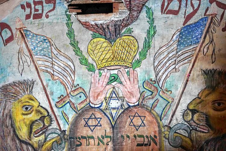 A detail of the mural at the former Congregation Beth Israel building in North Adams. 