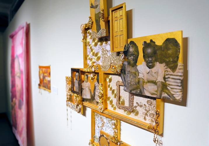 “Asake Series,” a mixed media assemblage on wood, is one of numerous works by Florida artists in “As We Move Forward” at the Augusta Savage Gallery at UMass Amherst.