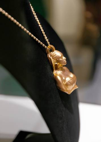Sydney Rose Maubert says her small sculpture “Goldz” is in part an homage to Augusta Savage and the connection she feels to the famous sculptor.