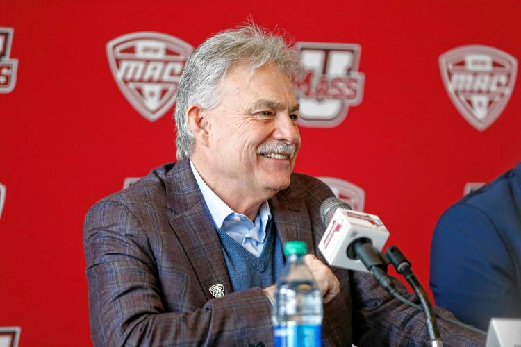 UMass football head coach Don Brown speaks during a press conference at the Martin Jacobson Football Performance Center on Thursday regarding the University of Massachusetts joining the Mid-American Conference.